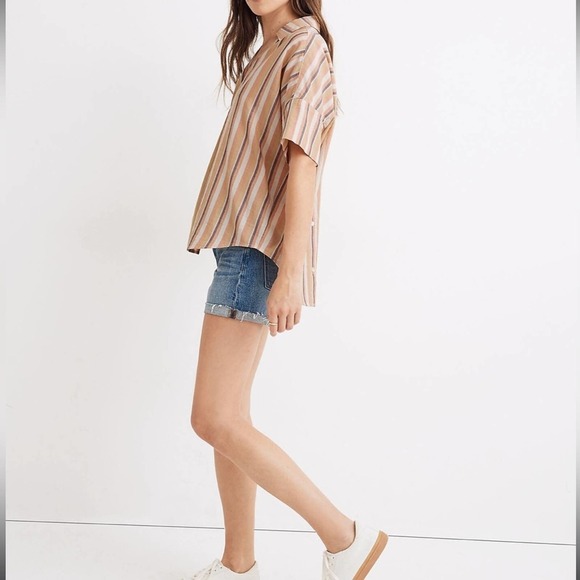Madewell Courier Cotton Button-Back Popover Shirt in Rainbow Stripe Size XS $75 - Picture 3 of 10